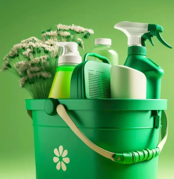 A selection of eco-friendly and green cleaning products.